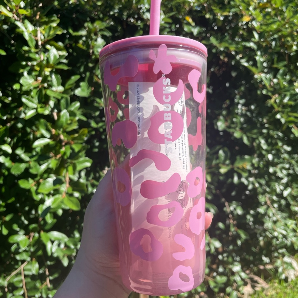 *RARE* FREE SHIPPING Starbucks 2021 Pink Cheetah Leopard Glass Cold Cup Tumbler